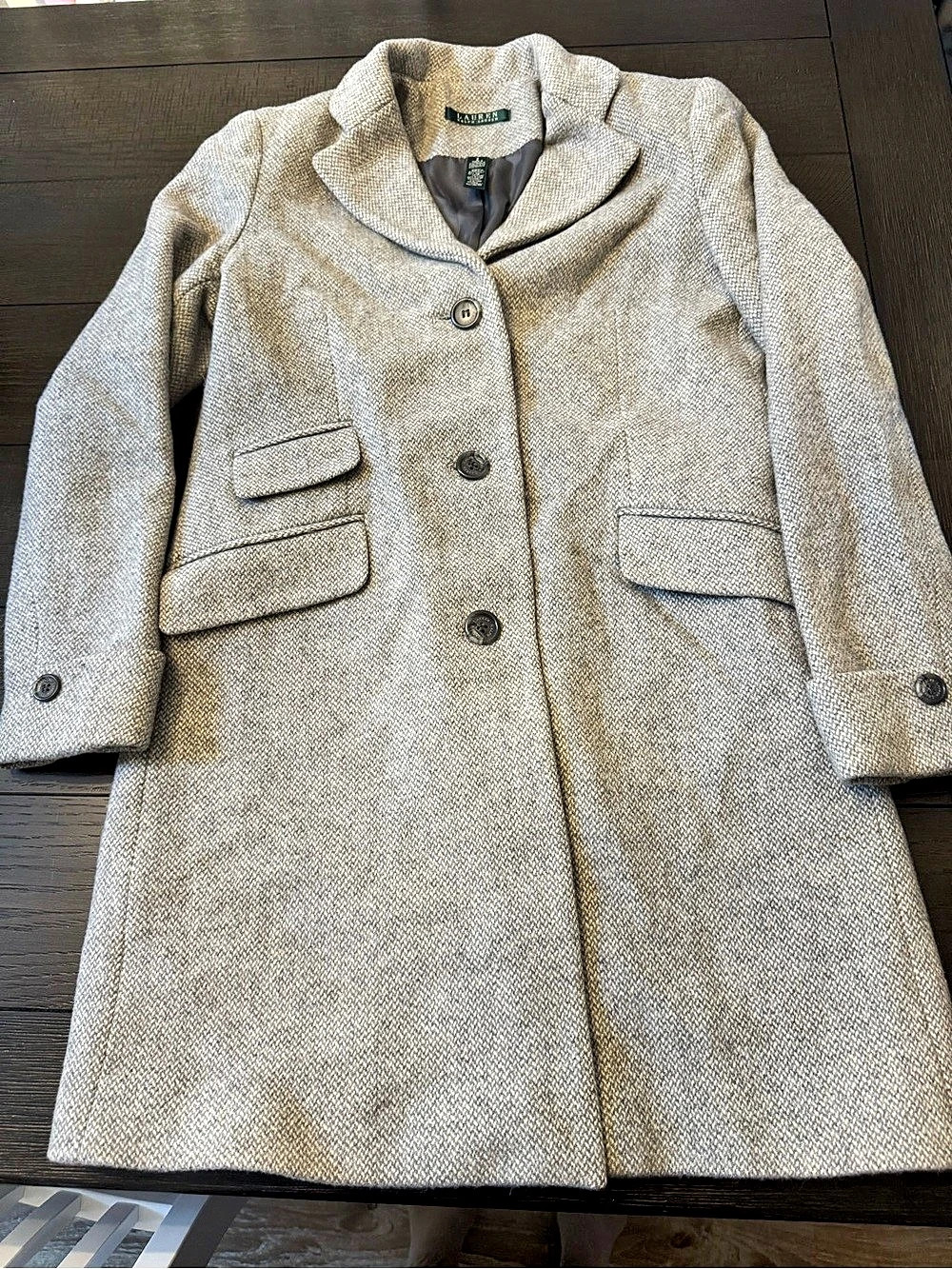 Lauren Ralph Lauren Houndstooth Wool Coat in Gray Size 2
